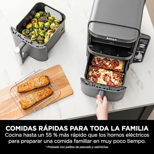 Freidora de aire 9,5 L con doble cesta vertical, 4 niveles de cocción y 6 funciones