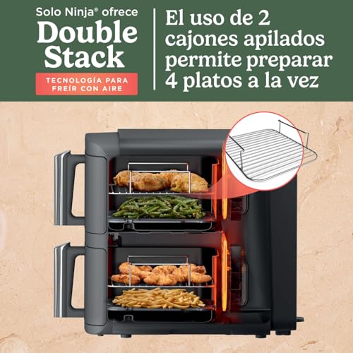 Freidora de aire 9,5 L con doble cesta vertical, 4 niveles de cocción y 6 funciones