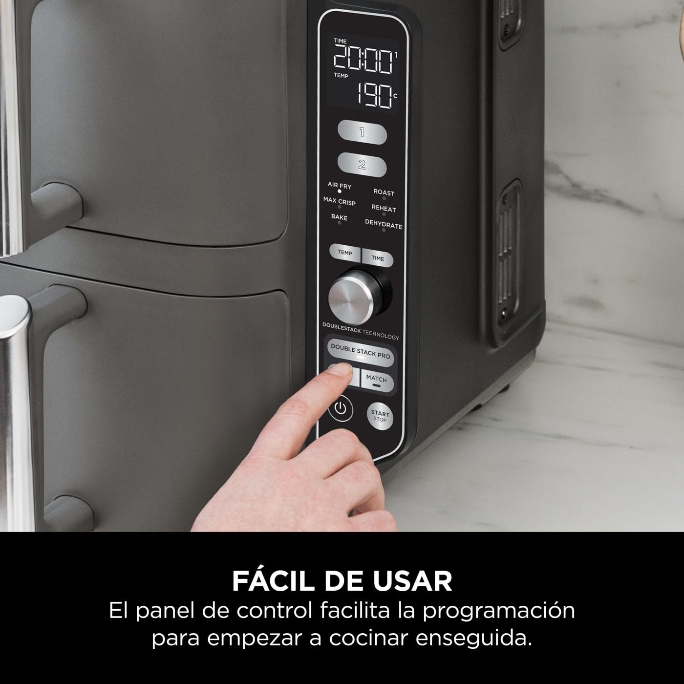 Freidora de aire 9,5 L con doble cesta vertical, 4 niveles de cocción y 6 funciones