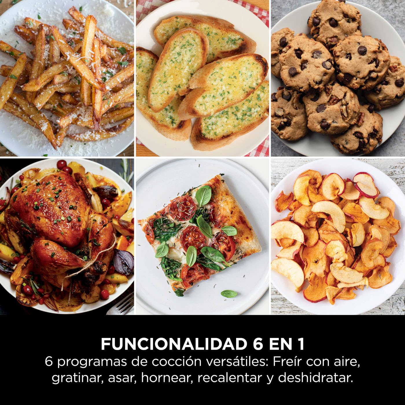 Freidora de aire 9,5 L con doble cesta vertical, 4 niveles de cocción y 6 funciones